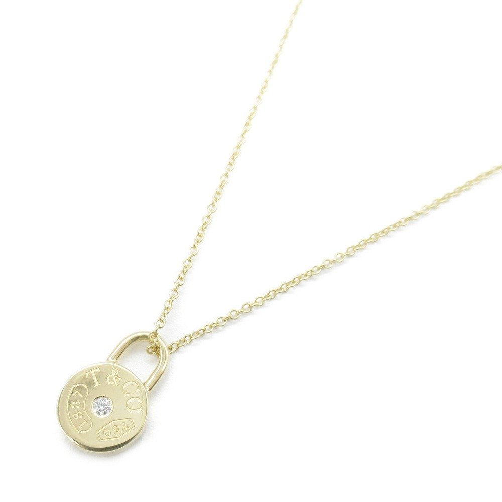 Tiffany 1837 Round Lock Diamond Necklace K18 Yellow Gold Clear